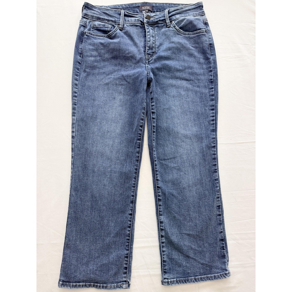 NYDJ Marilyn Straight Jeans‎ Womens 10 Blue Med Wash Mid Rise Stretch 32x30